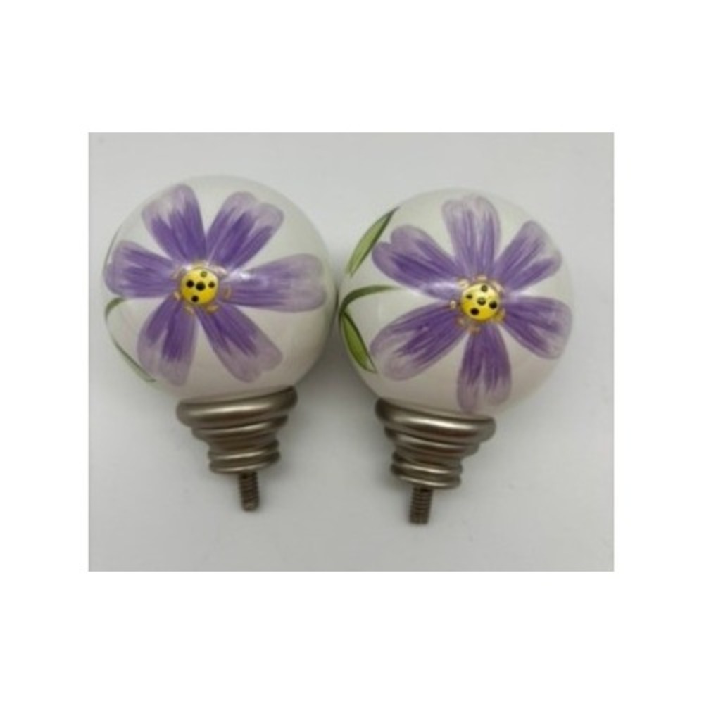 Pottery Barn Kids Purple White Flower Finials Set of 2 Floral Home Decor